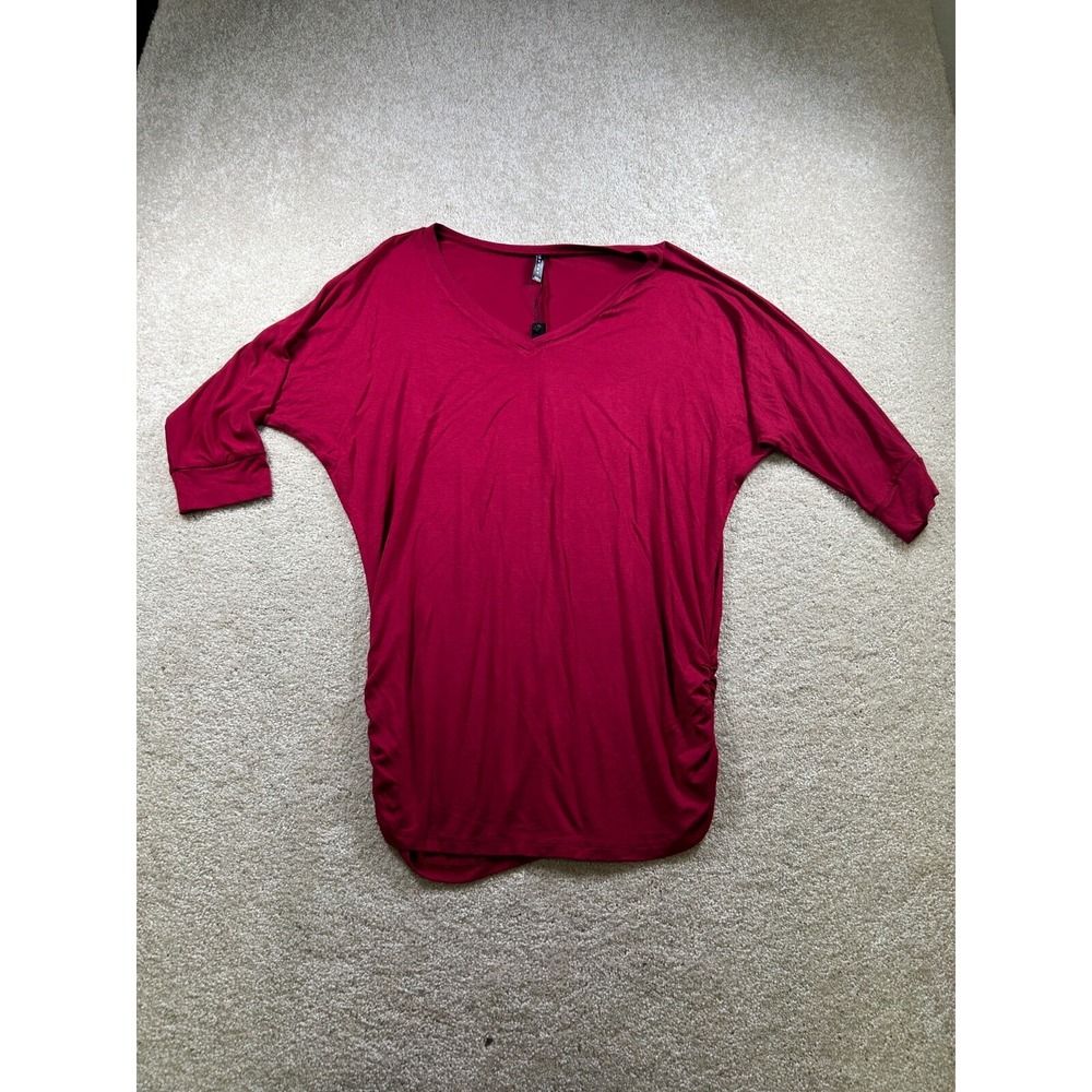 Made By Johnny XXL Burgundy V-neck 3/4 Sleeve Pullover‎ Top Rouched Sides New